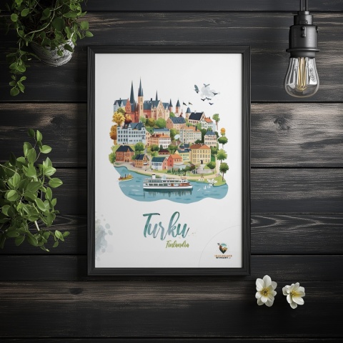 Plakat architektoniczny „Turku, odbicie przestrzeni” – fińskie miasto lustrzanie odbite na wodzie