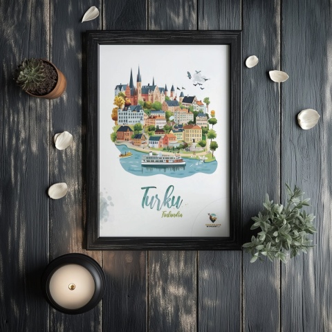 Plakat architektoniczny „Turku, odbicie przestrzeni” – fińskie miasto lustrzanie odbite na wodzie