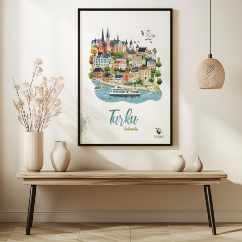 Plakat architektoniczny „Turku, odbicie przestrzeni” – fińskie miasto lustrzanie odbite na wodzie