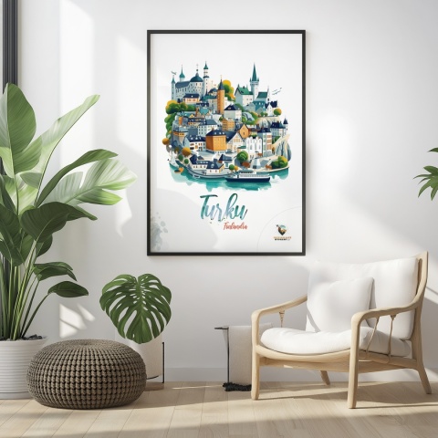 Plakat architektoniczny „Turku, linia ciszy” – geometryczna wizja miasta w surowym skandynawskim stylu