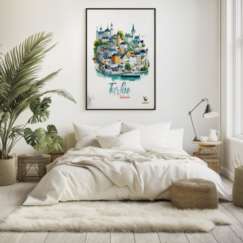 Plakat architektoniczny „Turku, linia ciszy” – geometryczna wizja miasta w surowym skandynawskim stylu