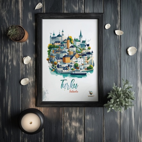 Plakat architektoniczny „Turku, linia ciszy” – geometryczna wizja miasta w surowym skandynawskim stylu