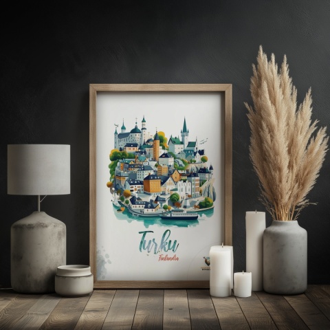 Plakat architektoniczny „Turku, linia ciszy” – geometryczna wizja miasta w surowym skandynawskim stylu