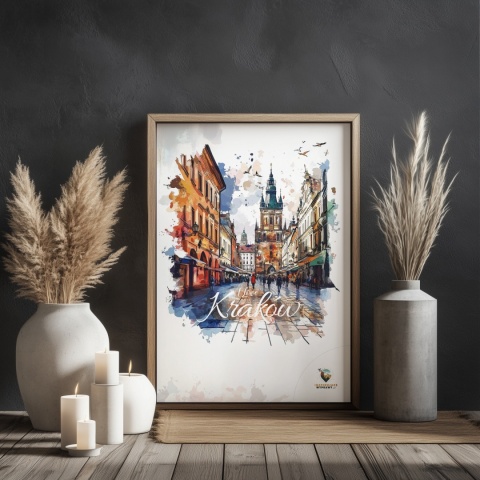 Plakat artystyczny – „Kraków, echo przestrzeni” – symboliczna, minimalistyczna kompozycja inspirowana ciszą miasta
