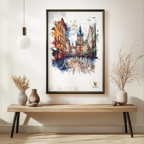 Plakat artystyczny – „Kraków, echo przestrzeni” – symboliczna, minimalistyczna kompozycja inspirowana ciszą miasta