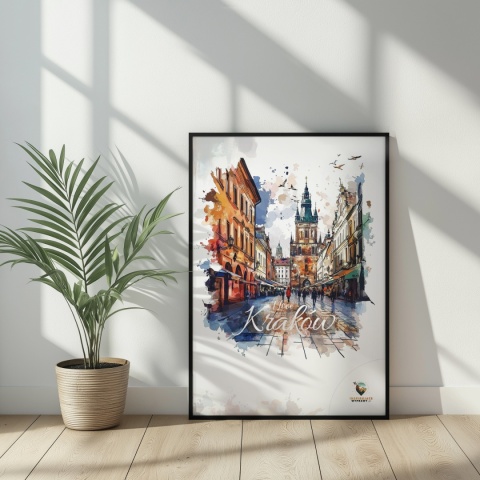 Plakat artystyczny – „Kraków, echo przestrzeni” – symboliczna, minimalistyczna kompozycja inspirowana ciszą miasta