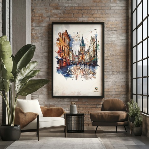 Plakat artystyczny – „Kraków, echo przestrzeni” – symboliczna, minimalistyczna kompozycja inspirowana ciszą miasta