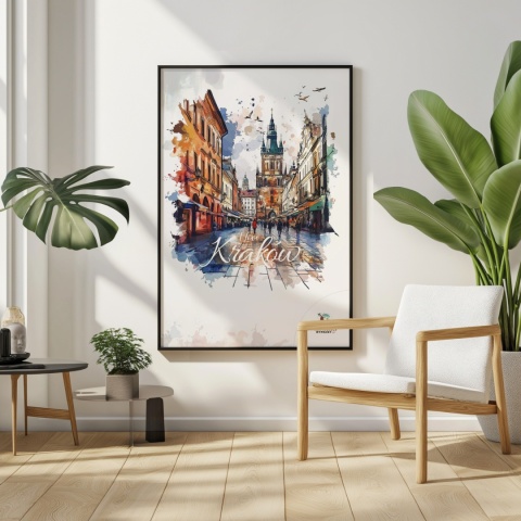 Plakat artystyczny – „Kraków, echo przestrzeni” – symboliczna, minimalistyczna kompozycja inspirowana ciszą miasta