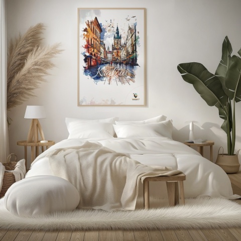 Plakat artystyczny – „Kraków, echo przestrzeni” – symboliczna, minimalistyczna kompozycja inspirowana ciszą miasta