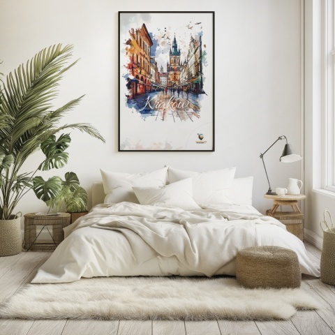 Plakat artystyczny – „Kraków, echo przestrzeni” – symboliczna, minimalistyczna kompozycja inspirowana ciszą miasta