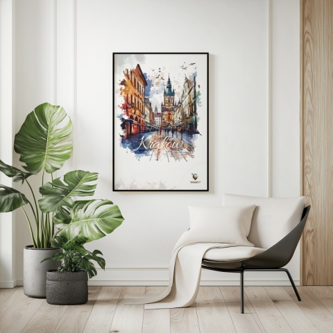 Plakat artystyczny – „Kraków, echo przestrzeni” – symboliczna, minimalistyczna kompozycja inspirowana ciszą miasta
