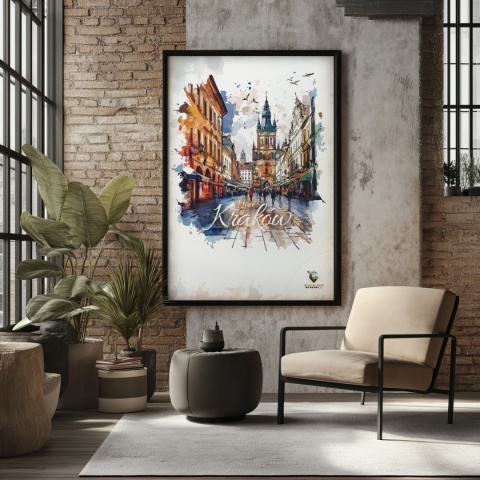 Plakat artystyczny – „Kraków, echo przestrzeni” – symboliczna, minimalistyczna kompozycja inspirowana ciszą miasta