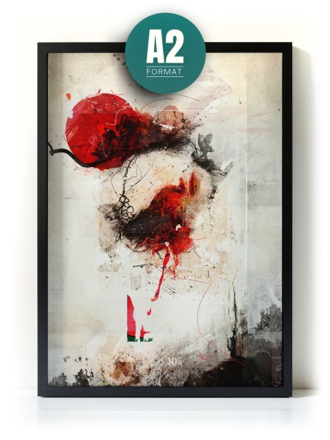 Plakat abstrakcyjny w formacie A2  ze spiralnym wzorem w ciepłych odcieniach złota, beżu i bieli na jasnym tle.