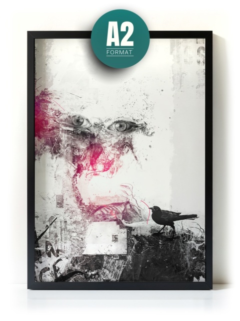 Plakat abstrakcyjny Format A2 - 0006 - „Oczy Intuicji – Cień Kruka” – kompozycja z wyrazistymi oczami i cieniem kruka