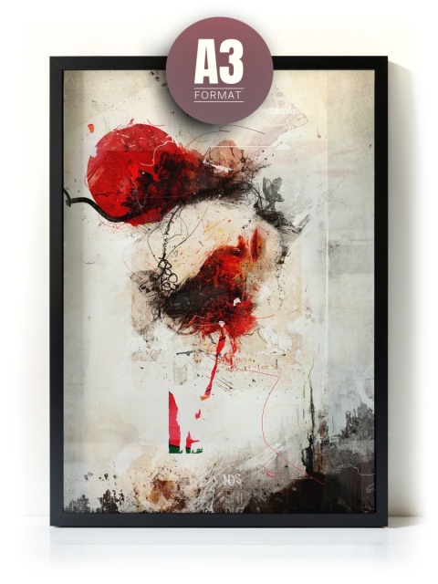 Plakat abstrakcyjny w formacie A3  ze spiralnym wzorem w ciepłych odcieniach złota, beżu i bieli na jasnym tle.