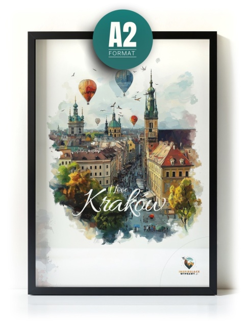 Plakat architektoniczny – „Kraków, w świetle uniesienia” – kolorowa panorama miejskiej zabudowy