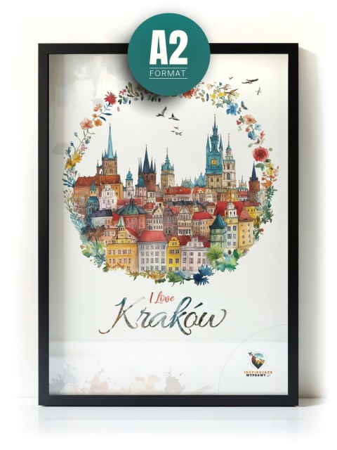 Plakat architektoniczny Format A2 – „Kraków, odbicie myśli” – nastrojowa panorama miasta w ciepłych tonacjach