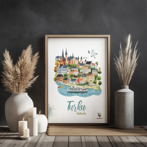 Plakat architektoniczny „Turku, odbicie przestrzeni” – fińskie miasto lustrzanie odbite na wodzie