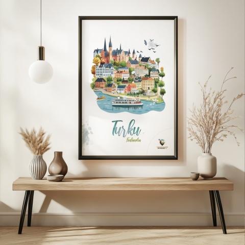 Plakat architektoniczny „Turku, odbicie przestrzeni” – fińskie miasto lustrzanie odbite na wodzie