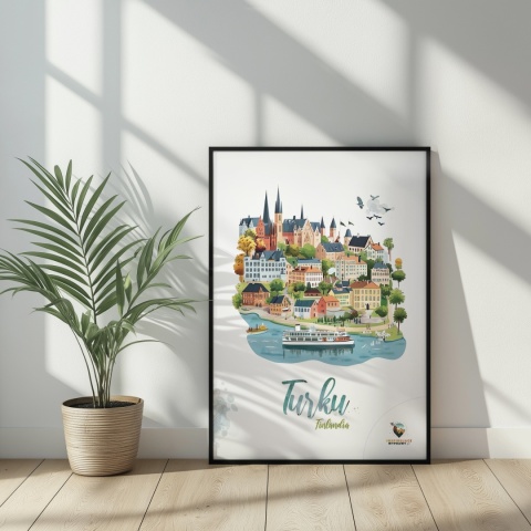 Plakat architektoniczny „Turku, odbicie przestrzeni” – fińskie miasto lustrzanie odbite na wodzie