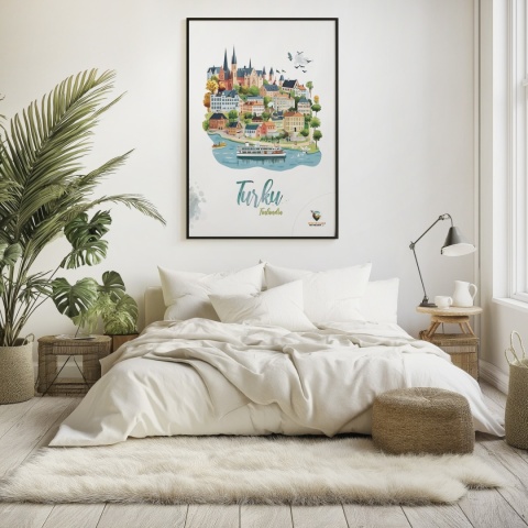 Plakat architektoniczny „Turku, odbicie przestrzeni” – fińskie miasto lustrzanie odbite na wodzie