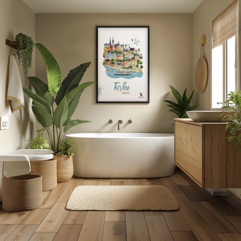 Plakat architektoniczny „Turku, odbicie przestrzeni” – fińskie miasto lustrzanie odbite na wodzie