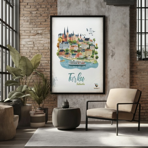 Plakat architektoniczny „Turku, odbicie przestrzeni” – fińskie miasto lustrzanie odbite na wodzie