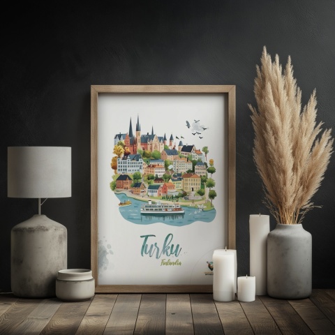 Plakat architektoniczny „Turku, odbicie przestrzeni” – fińskie miasto lustrzanie odbite na wodzie