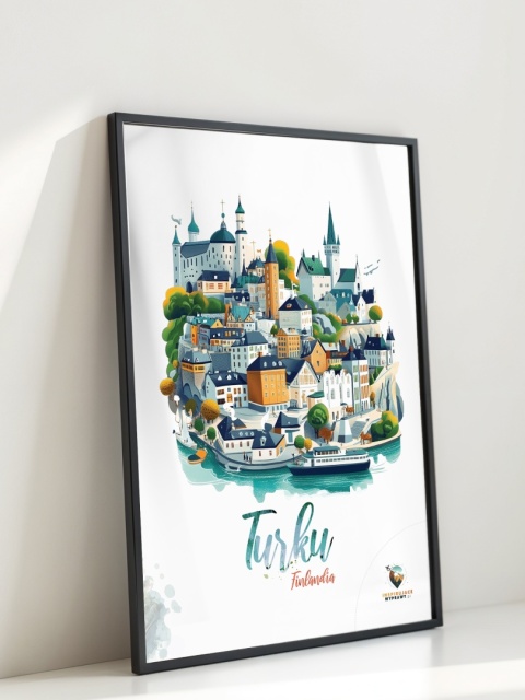 Plakat architektoniczny „Turku, linia ciszy” – geometryczna wizja miasta w surowym skandynawskim stylu