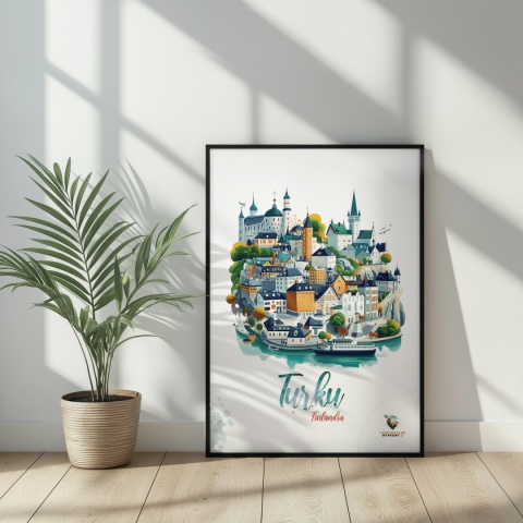 Plakat architektoniczny „Turku, linia ciszy” – geometryczna wizja miasta w surowym skandynawskim stylu