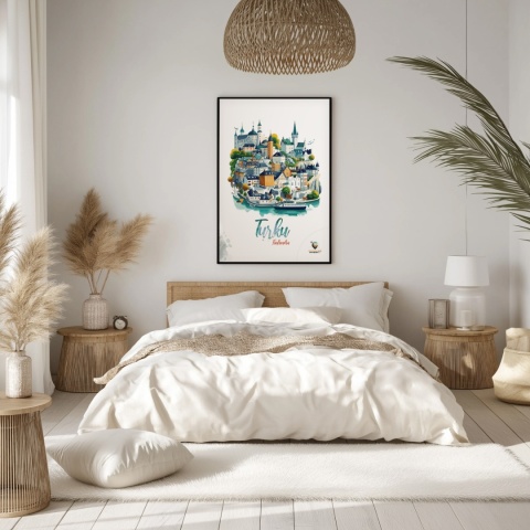 Plakat architektoniczny „Turku, linia ciszy” – geometryczna wizja miasta w surowym skandynawskim stylu