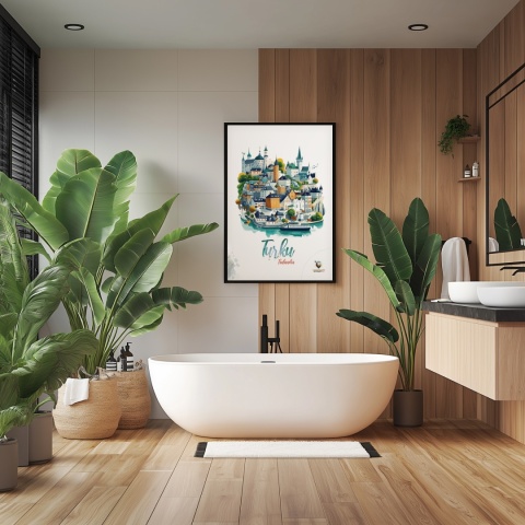 Plakat architektoniczny „Turku, linia ciszy” – geometryczna wizja miasta w surowym skandynawskim stylu