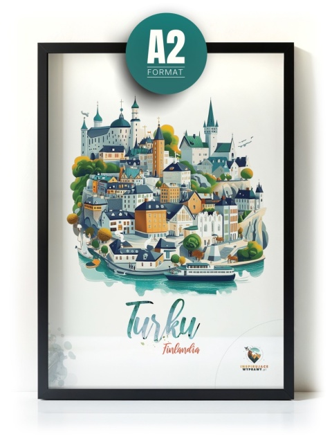 Plakat architektoniczny „Turku, linia ciszy” – geometryczna wizja miasta w surowym skandynawskim stylu