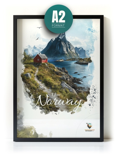 Plakat „Lofoty, taniec światła i mgły” – subtelna ilustracja norweskiego krajobrazu w pastelowej tonacji