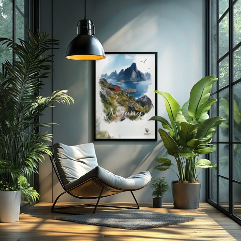 Plakat architektoniczny Format A3 – 0043 – „Lofoty, spokój wśród szczytów”