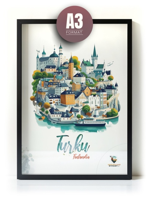 Plakat architektoniczny „Turku, linia ciszy” – geometryczna wizja miasta w surowym skandynawskim stylu