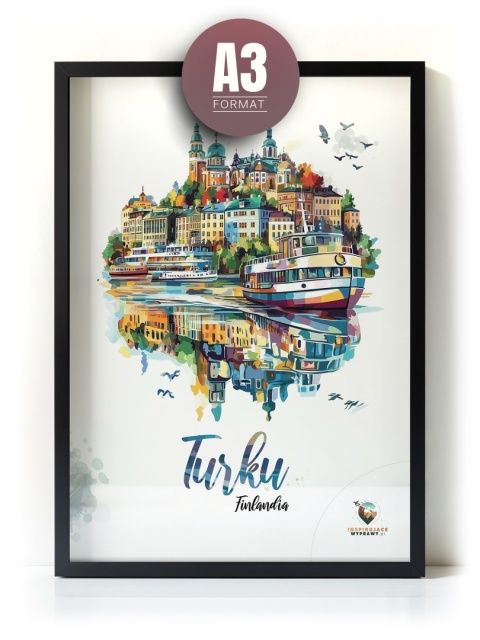 Plakat architektoniczny „Turku, pejzaż wspomnień” – impresyjna mapa miasta z lotu ptaka w delikatnych kolorach