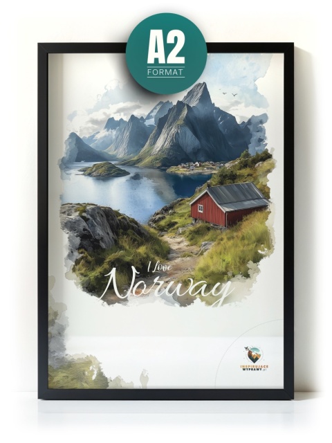 Plakat „Lofoty, wyspa zakotwiczona w niebie” – widok z góry na norweski port i fiordy