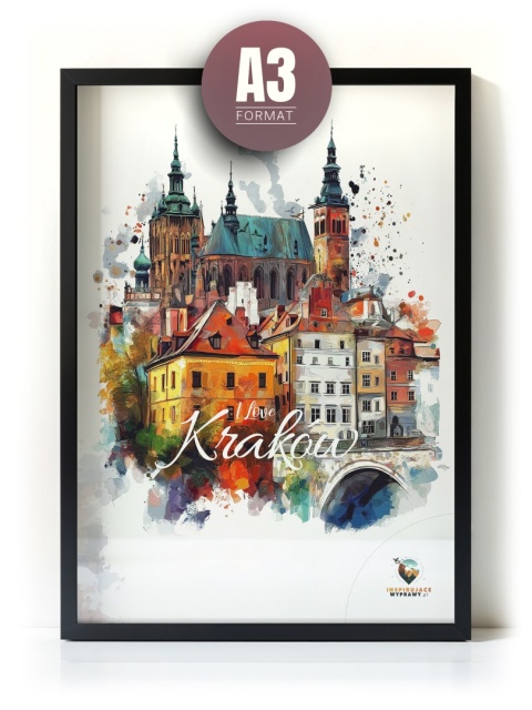 Plakat artystyczny – „Kraków, milczące rytmy” – nastrojowa kompozycja w odcieniach błękitu