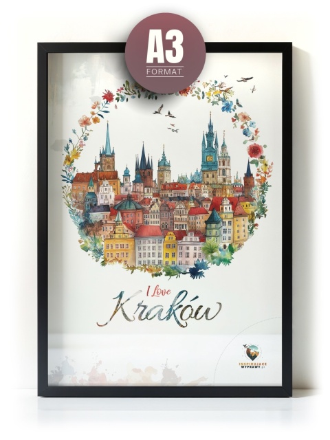 Plakat architektoniczny Format A3 – „Kraków, odbicie myśli” – nastrojowa panorama miasta w ciepłych tonacjach