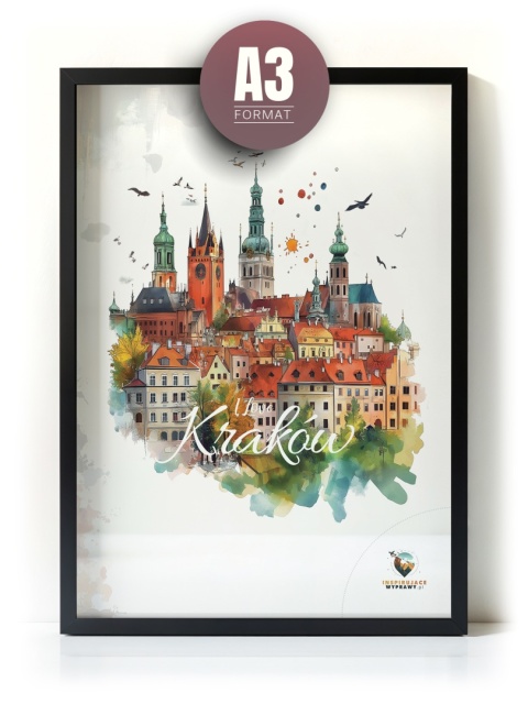 Plakat architektoniczny Format A3 – „Kraków, zamyślenie w kamieniu” – statyczna, rzeźbiarska kompozycja miejska
