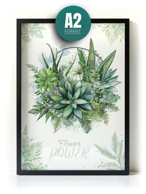 Plakat roślinny Format A2 – 0052 – „Flower Power – Sukulentowa harmonia”