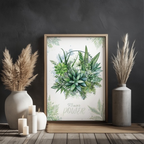 Plakat roślinny Format A2 – 0052 – „Flower Power – Sukulentowa harmonia”