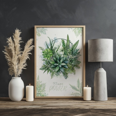 Plakat roślinny Format A2 – 0052 – „Flower Power – Sukulentowa harmonia”