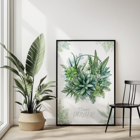 Plakat roślinny Format A2 – 0052 – „Flower Power – Sukulentowa harmonia”