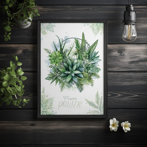 Plakat roślinny Format A2 – 0052 – „Flower Power – Sukulentowa harmonia”