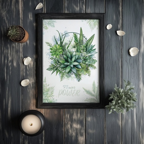 Plakat roślinny Format A2 – 0052 – „Flower Power – Sukulentowa harmonia”