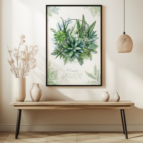 Plakat roślinny Format A2 – 0052 – „Flower Power – Sukulentowa harmonia”