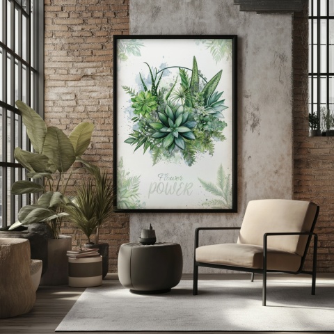 Plakat roślinny Format A2 – 0052 – „Flower Power – Sukulentowa harmonia”