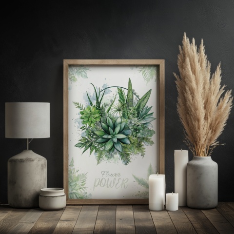 Plakat roślinny Format A2 – 0052 – „Flower Power – Sukulentowa harmonia”